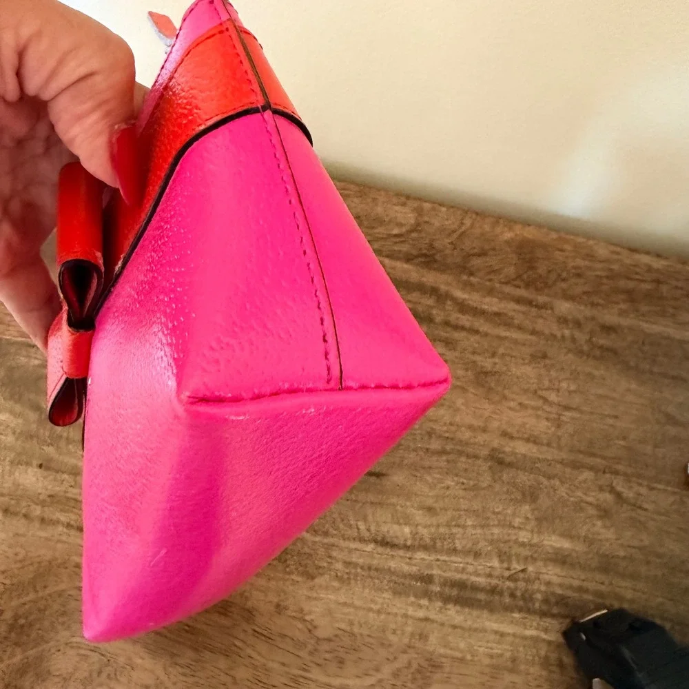 Kate Spade Kirk Park Bee Cosmetic Bag Women Pink Red Bow Colorblock Pouch Preppy